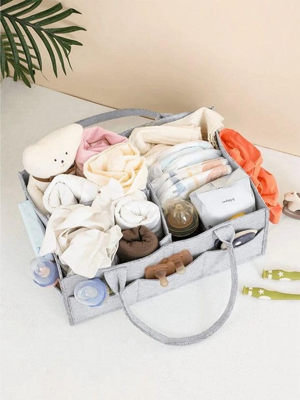 Wonder Mother Storage Organizer Caddy Nappies Bag for Mother Stylish Nursery Basket for All Newborn Baby Products - Grey