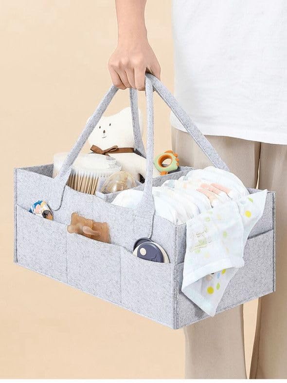 Wonder Mother Storage Organizer Caddy Nappies Bag for Mother Stylish Nursery Basket for All Newborn Baby Products - Grey