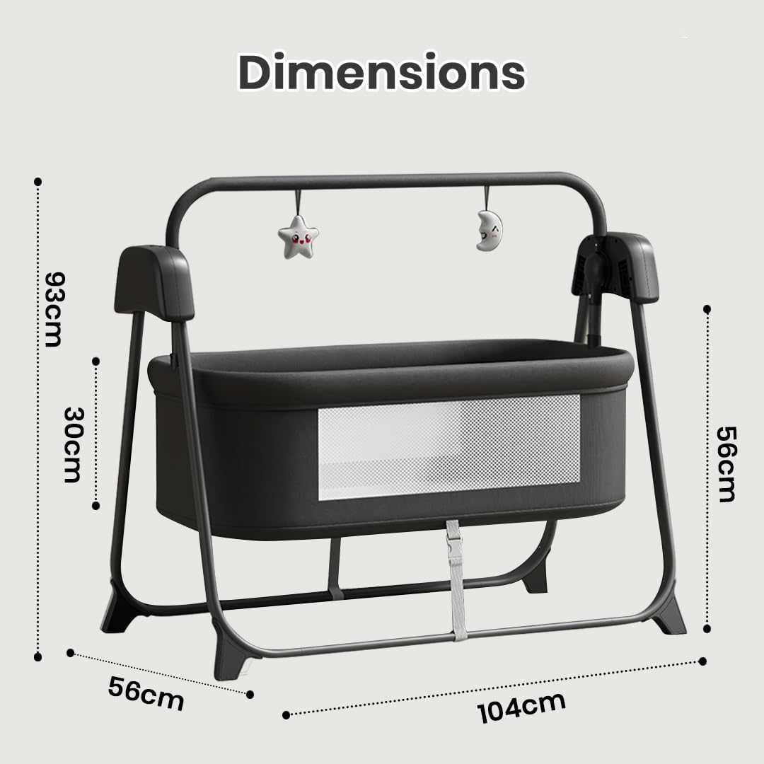 Wonder Mother Premium Electric Baby Cradle Swing - Bluetooth & Remote Control Palna Jhula with Custom Swing Time, Adjustable 5-Speeds, Automatic Swing