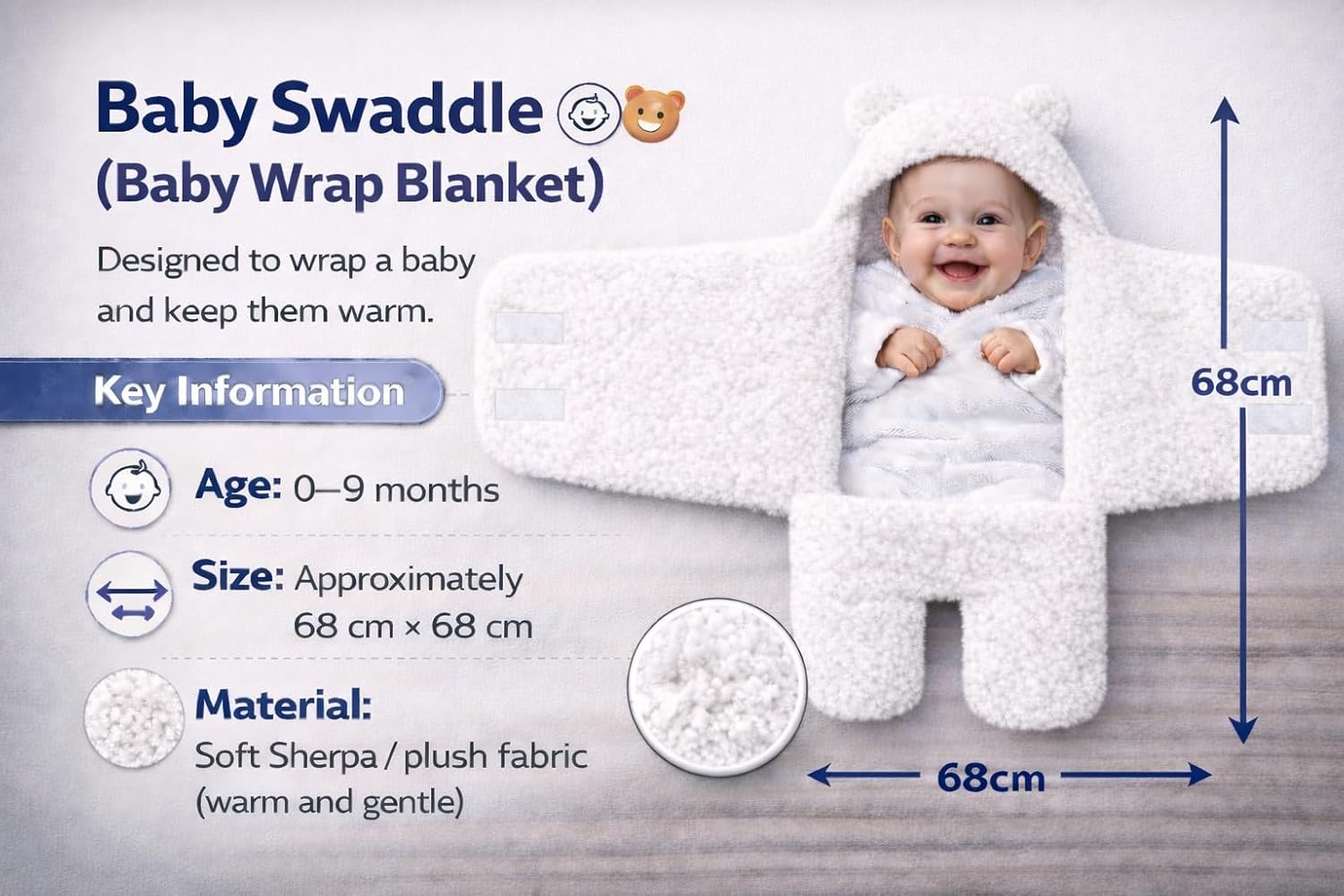 Wonder Mother Baby Swaddle Wrap for Newborn 0–9 Months | Wearable Flannel Baby Sleeping Bag with Hood & Velcro | All Season Baby Blanket, Carry Wrap, Winter Swaddle for Boys & Girls