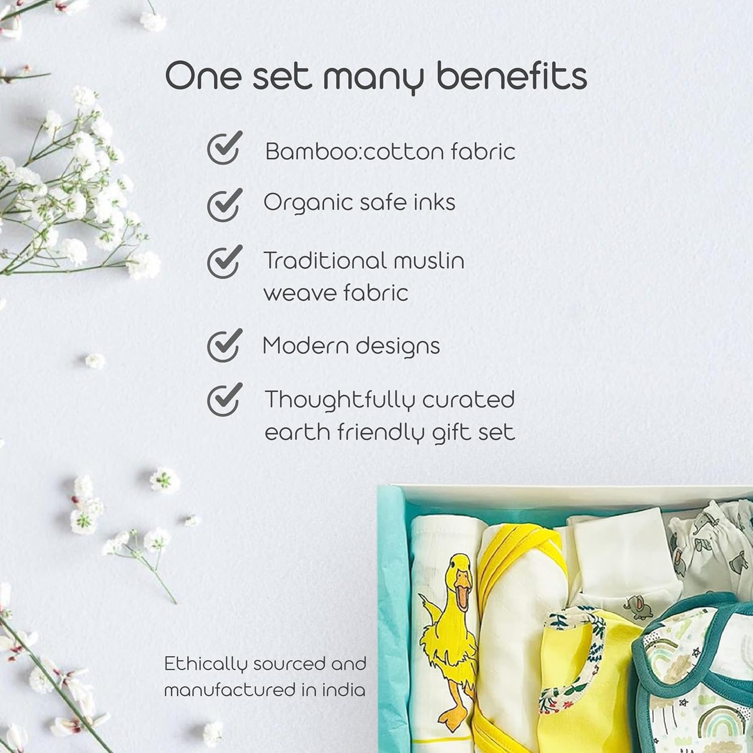 Wonder Mother Newborn Baby Products Gift Set (13 Pcs), Essential Clothing Gift Kit For Infants Of 0-3 Years, Swaddles, Bibs, Cap, Booties, Mittens & Washcloths, Ideal Baby Shower Gift Pack