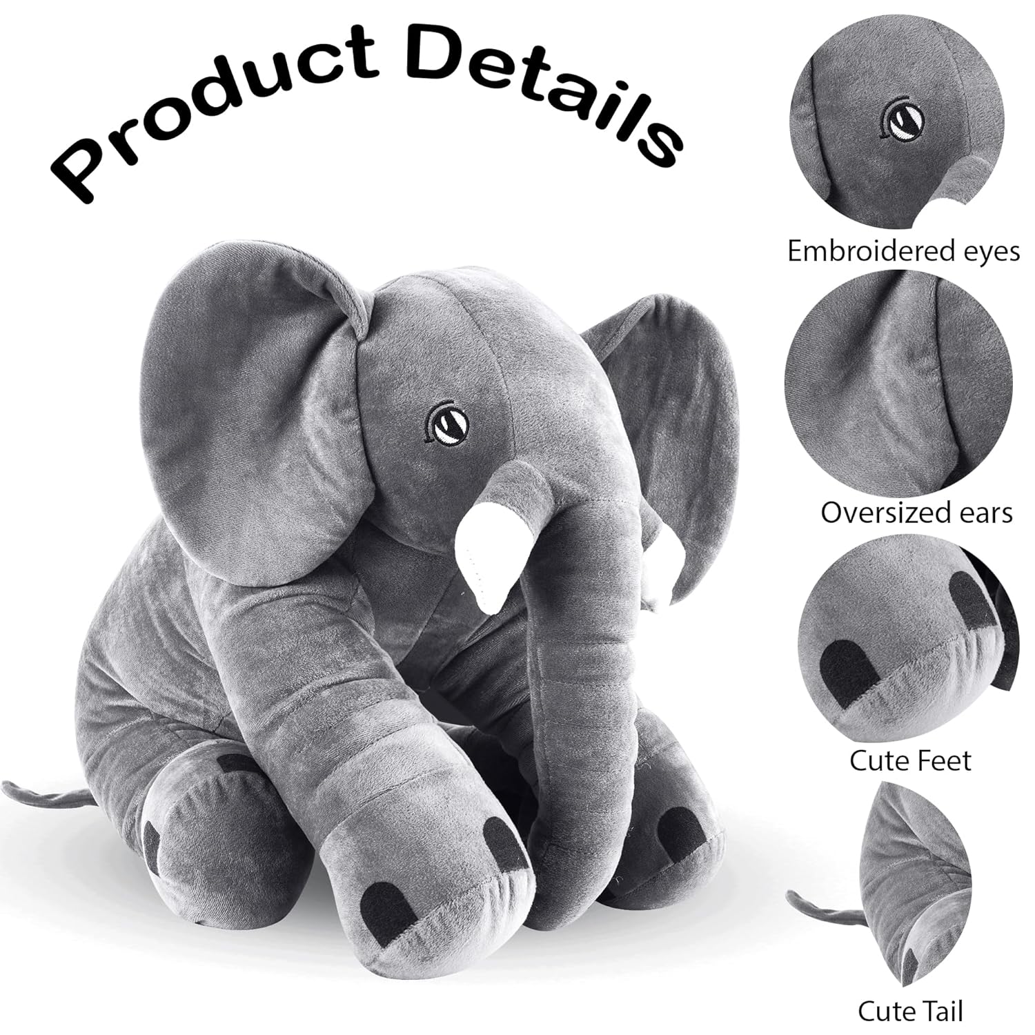 Wonder Mother Big Size Fibre Filled Stuffed Animal Elephant Soft Toy for Kids of Plush Hugging Soft Toy for Kids boy Girl Birthday Gift